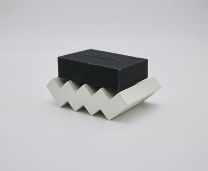 Handmade Matte White ZigZag Soap Dish + Bar Soap