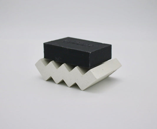 White ZigZag Soap Dish + Bar Soap