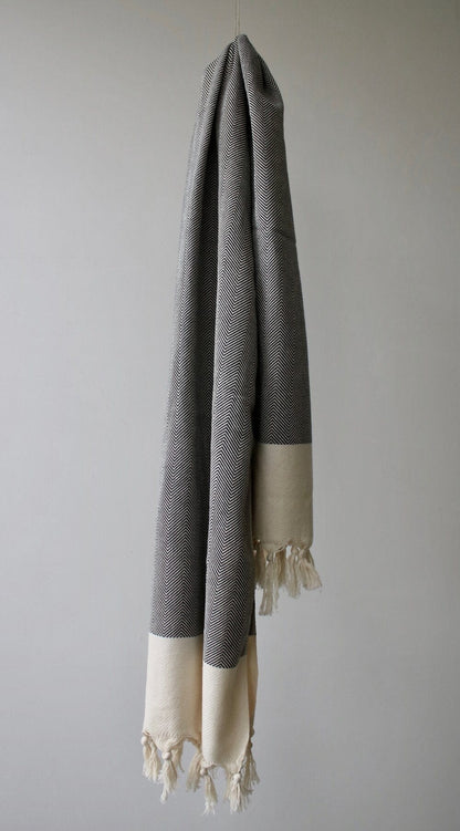 Turkish Peshtemal Bath Towel - Black Chevron